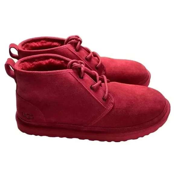 UGG Chukka Boots Shoes Mens 12 Red Neumel Suede Sheepskin Lace Up NEW - Picture 3 of 9